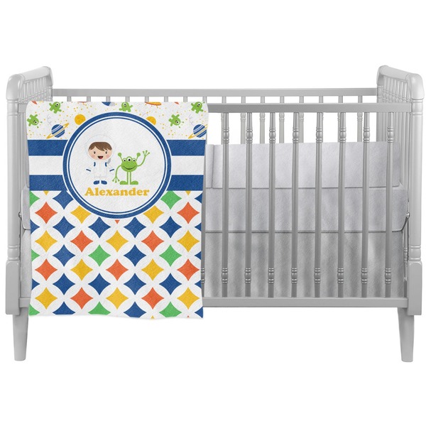 Custom Boy's Space & Geometric Print Crib Comforter / Quilt (Personalized)