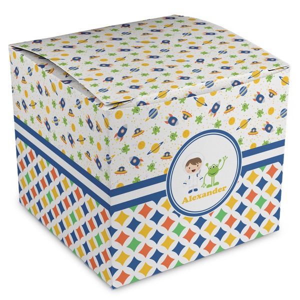 Custom Boy's Space & Geometric Print Cube Favor Gift Boxes (Personalized)
