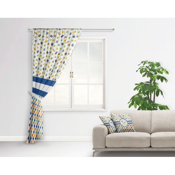Boy's Space & Geometric Print Curtain With Window and Rod - in Room Matching Pillow