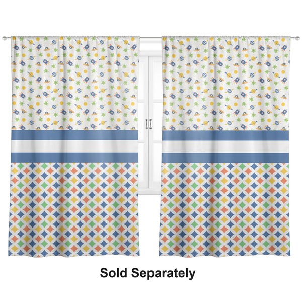 Custom Boy's Space & Geometric Print Curtain Panel - Custom Size