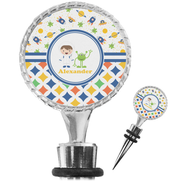 Custom Boy's Space & Geometric Print Wine Bottle Stopper (Personalized)