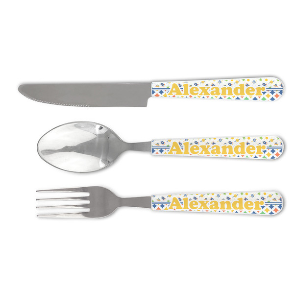 Custom Boy's Space & Geometric Print Cutlery Set (Personalized)