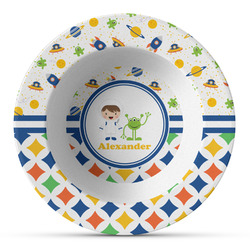 Boy's Space & Geometric Print Plastic Bowl - Microwave Safe - Composite Polymer (Personalized)
