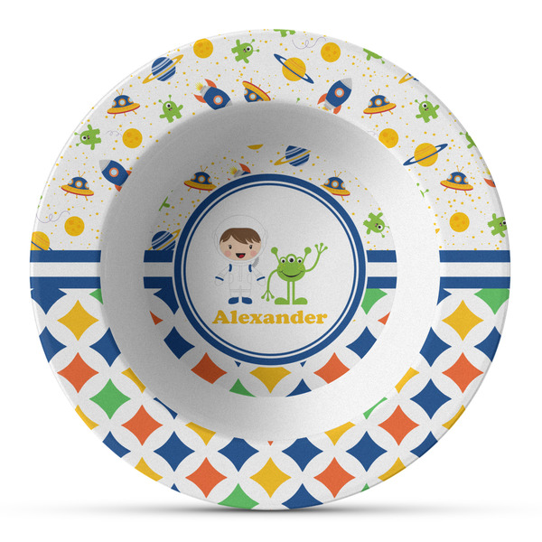 Custom Boy's Space & Geometric Print Plastic Bowl - Microwave Safe - Composite Polymer (Personalized)