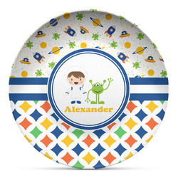 Boy's Space & Geometric Print Microwave Safe Plastic Plate - Composite Polymer (Personalized)