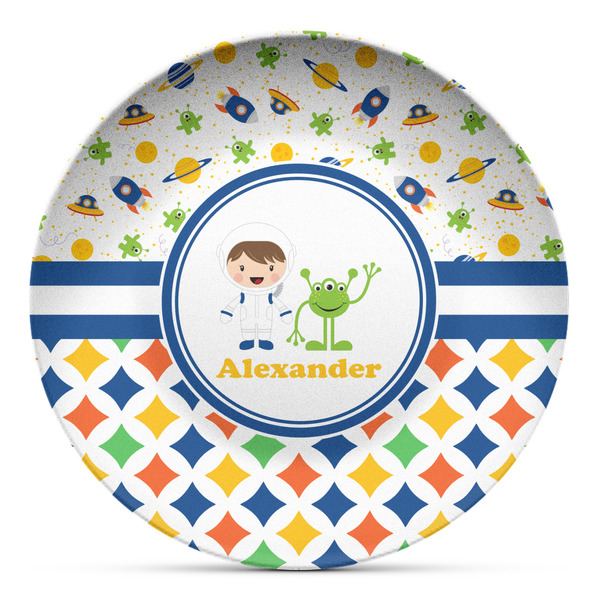 Custom Boy's Space & Geometric Print Microwave Safe Plastic Plate - Composite Polymer (Personalized)