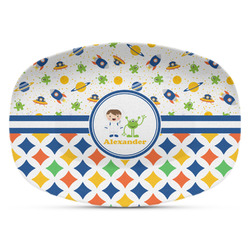 Boy's Space & Geometric Print Plastic Platter - Microwave & Oven Safe Composite Polymer (Personalized)