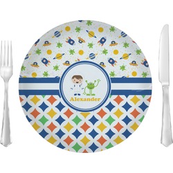 Boy's Space & Geometric Print 10" Glass Lunch / Dinner Plates - Single or Set (Personalized)