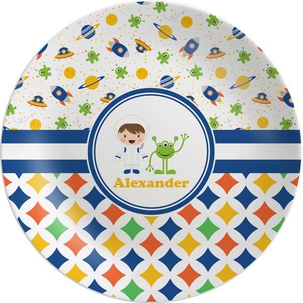 Custom Boy's Space & Geometric Print Melamine Plate (Personalized)