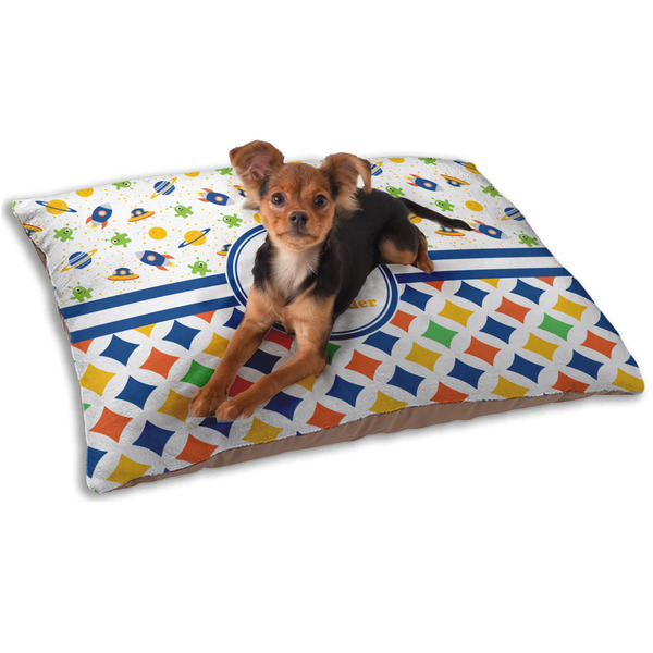 Custom Boy's Space & Geometric Print Dog Bed - Small w/ Name or Text