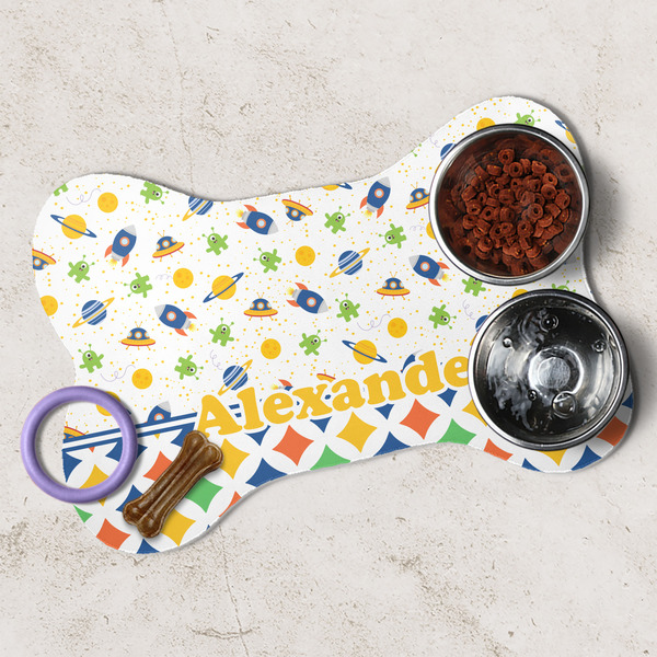 Boy's Space & Geometric Print Dog Bone Shaped Mat Lifestyle