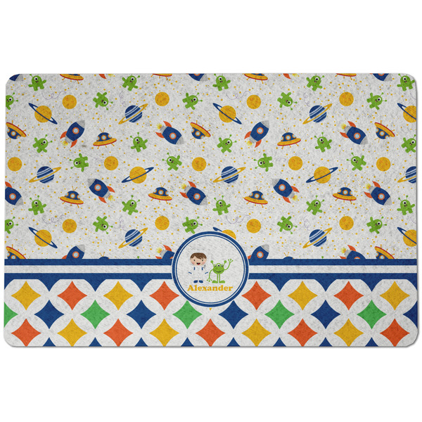 Custom Boy's Space & Geometric Print Dog Food Mat w/ Name or Text