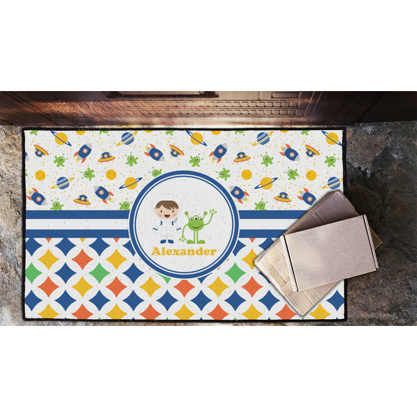 Boy's Space & Geometric Print Door Mat - LIFESTYLE (Lrg)