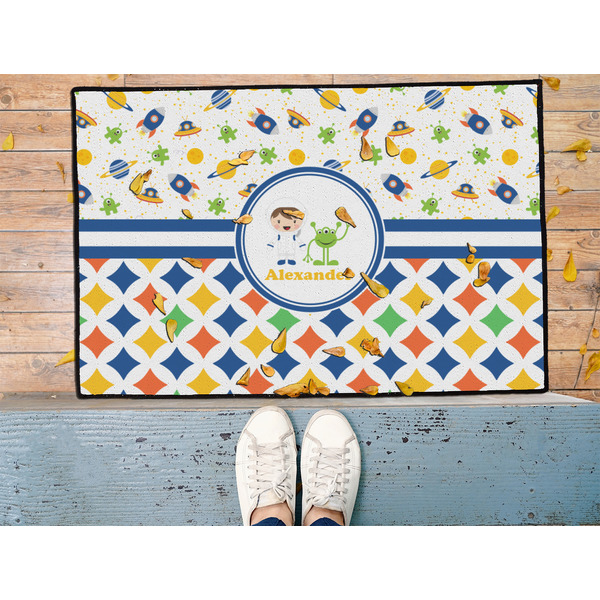 Boy's Space & Geometric Print Door Mat - LIFESTYLE (Med)