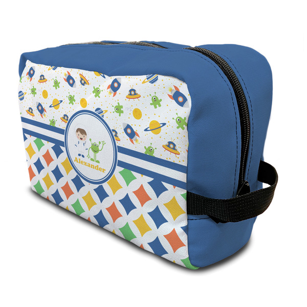 Custom Boy's Space & Geometric Print Toiletry Bag / Dopp Kit (Personalized)