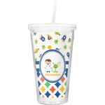 Boy's Space & Geometric Print Double Wall Tumbler with Straw (Personalized)