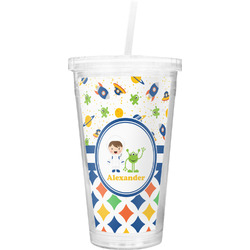Boy's Space & Geometric Print Double Wall Tumbler with Straw (Personalized)