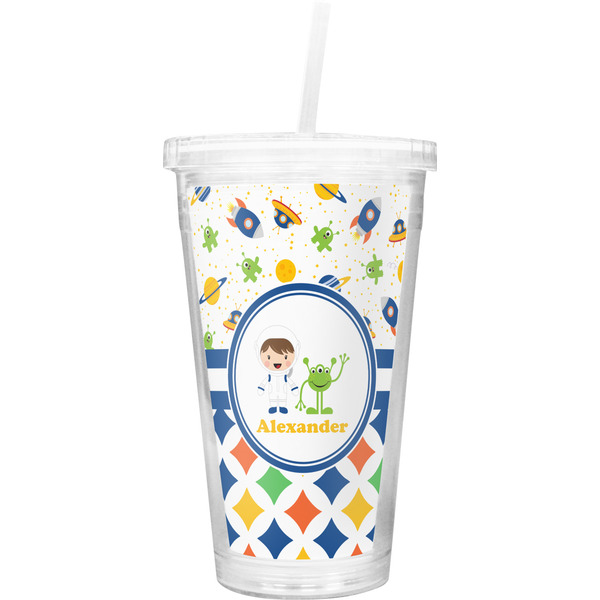 Custom Boy's Space & Geometric Print Double Wall Tumbler with Straw (Personalized)