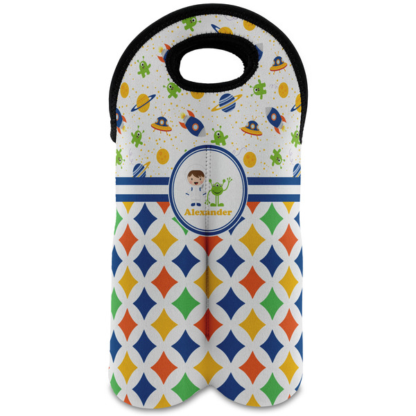 Custom Boy's Space & Geometric Print Wine Tote Bag (2 Bottles) (Personalized)