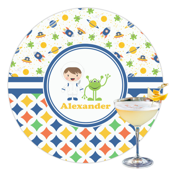 Custom Boy's Space & Geometric Print Printed Drink Topper - 3.5" (Personalized)