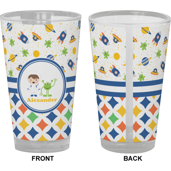 Boy's Space & Geometric Print Pint Glass - Full Color - Front & Back Views