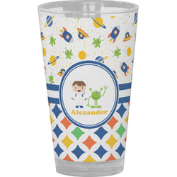 Boy's Space & Geometric Print Pint Glass - Full Color (Personalized)