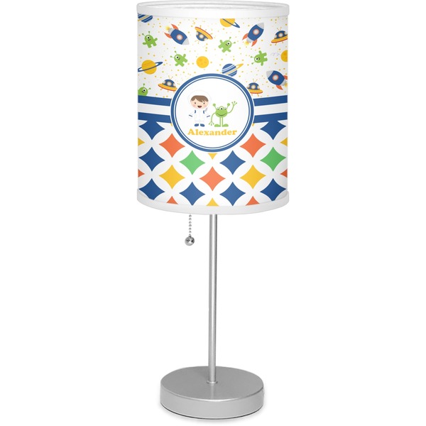 Custom Boy's Space & Geometric Print 7" Drum Lamp with Shade Polyester (Personalized)
