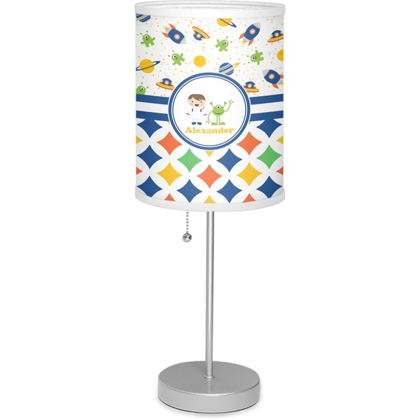 Custom Boy's Space & Geometric Print Lamp with Drum Shade (Personalized)