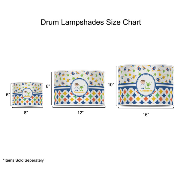 Boy's Space & Geometric Print Drum Lampshades - Sizing Chart