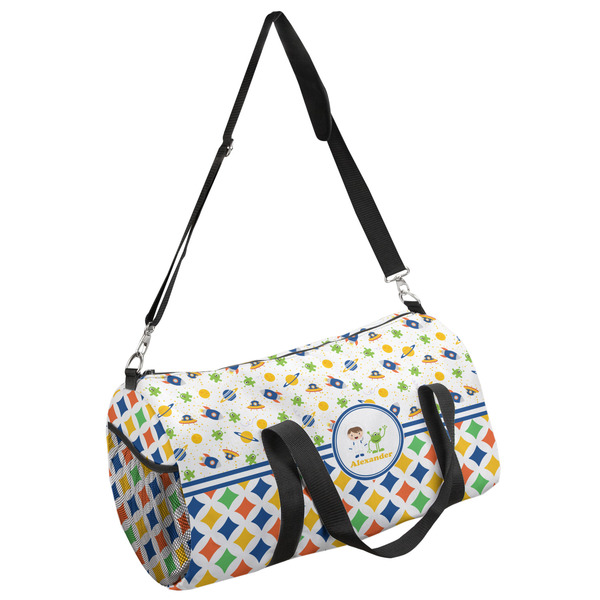 Custom Boy's Space & Geometric Print Duffel Bag - Small (Personalized)