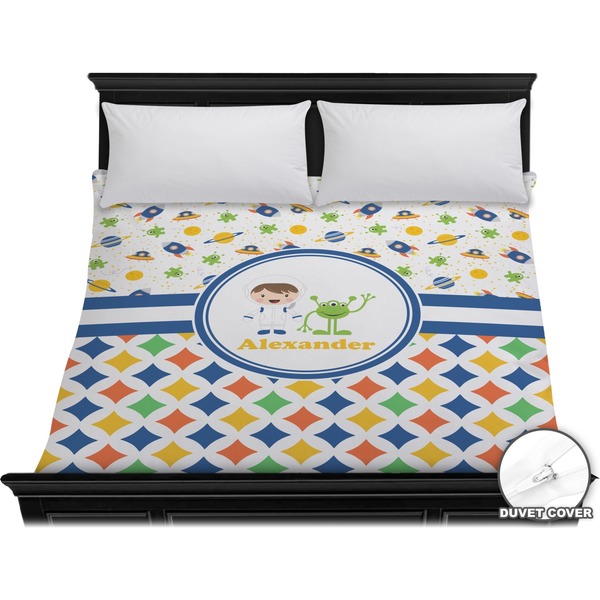 Custom Boy's Space & Geometric Print Duvet Cover - King (Personalized)