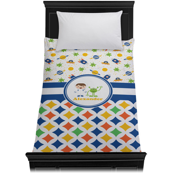 Boy's Space & Geometric Print Duvet Cover - Twin XL - On Bed - No Prop