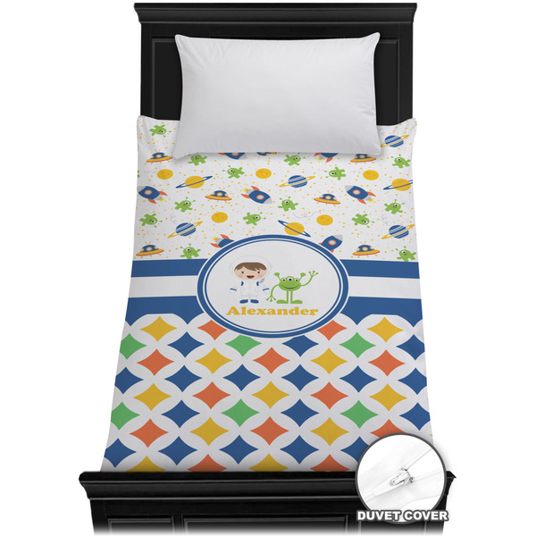 Custom Boy's Space & Geometric Print Duvet Cover - Twin XL (Personalized)