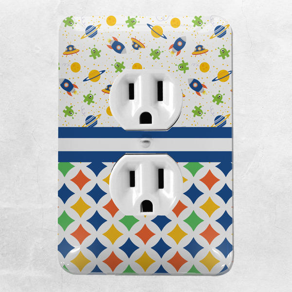 Boy's Space & Geometric Print Electric Outlet Plate - LIFESTYLE