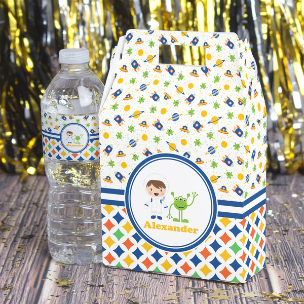 Boy's Space & Geometric Print Gable Favor Box - In Context