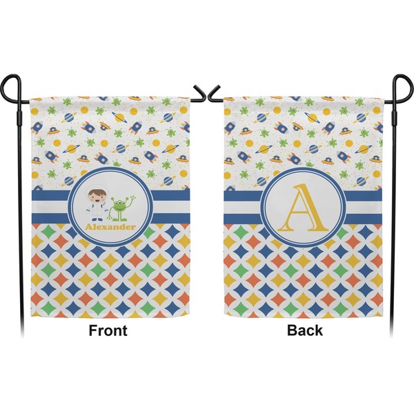 Boy's Space & Geometric Print Garden Flag - Double Sided Front and Back