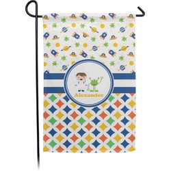 Boy's Space & Geometric Print Small Garden Flag - Double Sided w/ Name or Text