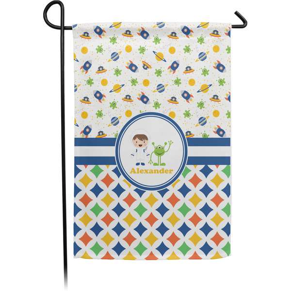 Custom Boy's Space & Geometric Print Garden Flag (Personalized)