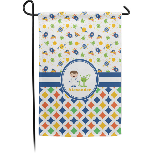 Custom Boy's Space & Geometric Print Small Garden Flag - Single Sided w/ Name or Text