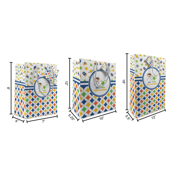 Boy's Space & Geometric Print Gift Bags - All Sizes - Dimensions
