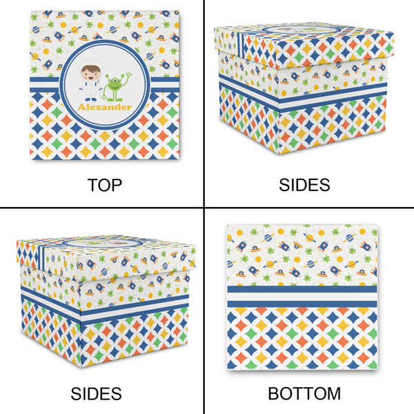 Boy's Space & Geometric Print Gift Boxes with Lid - Canvas Wrapped - Medium - Approval