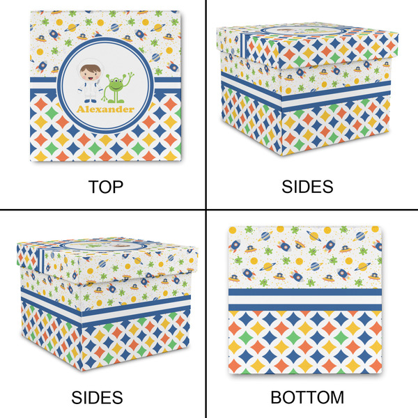 Boy's Space & Geometric Print Gift Boxes with Lid - Canvas Wrapped - Small - Approval