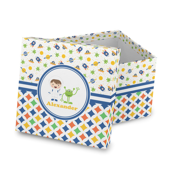 Custom Boy's Space & Geometric Print Gift Box with Lid - Canvas Wrapped (Personalized)