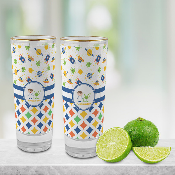 Boy's Space & Geometric Print Glass Shot Glass - 2 oz - LIFESTYLE