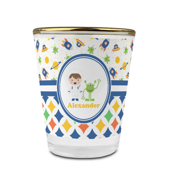 Boy's Space & Geometric Print Glass Shot Glass - With gold rim - FRONT