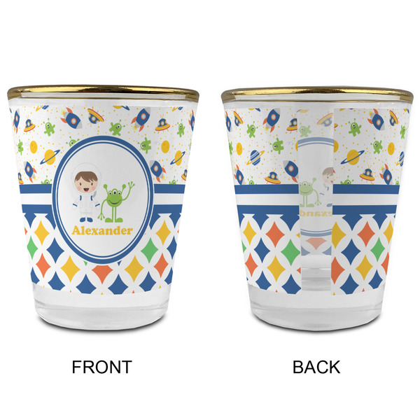 Boy's Space & Geometric Print Glass Shot Glass - with gold rim - APPROVAL