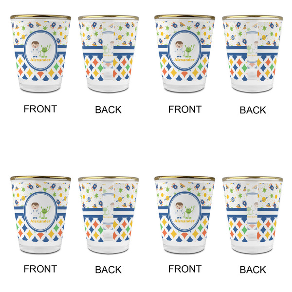 Boy's Space & Geometric Print Glass Shot Glass - with gold rim - Set of 4 - APPROVAL