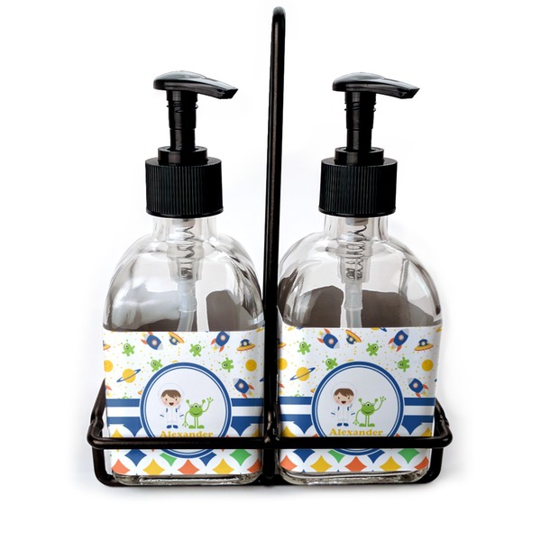 Custom Boy's Space & Geometric Print Glass Soap & Lotion Bottle Set (Personalized)