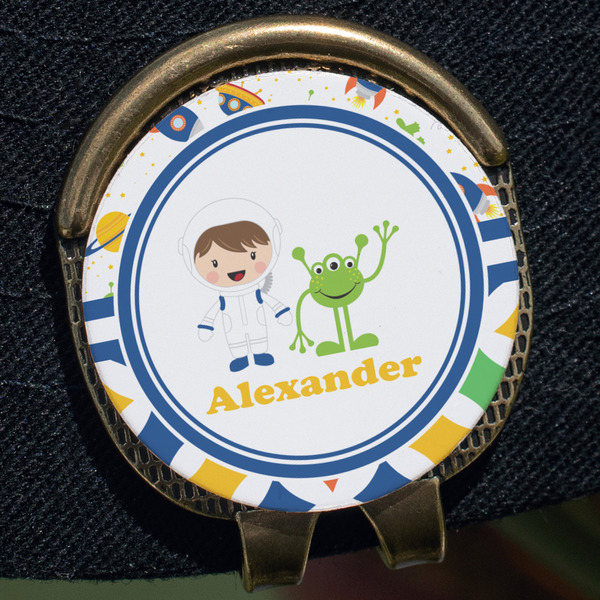 Boy's Space & Geometric Print Golf Ball Marker Hat Clip - Gold - Close Up