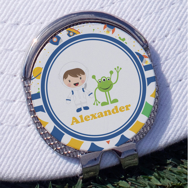 Boy's Space & Geometric Print Golf Ball Marker Hat Clip - Silver - Front
